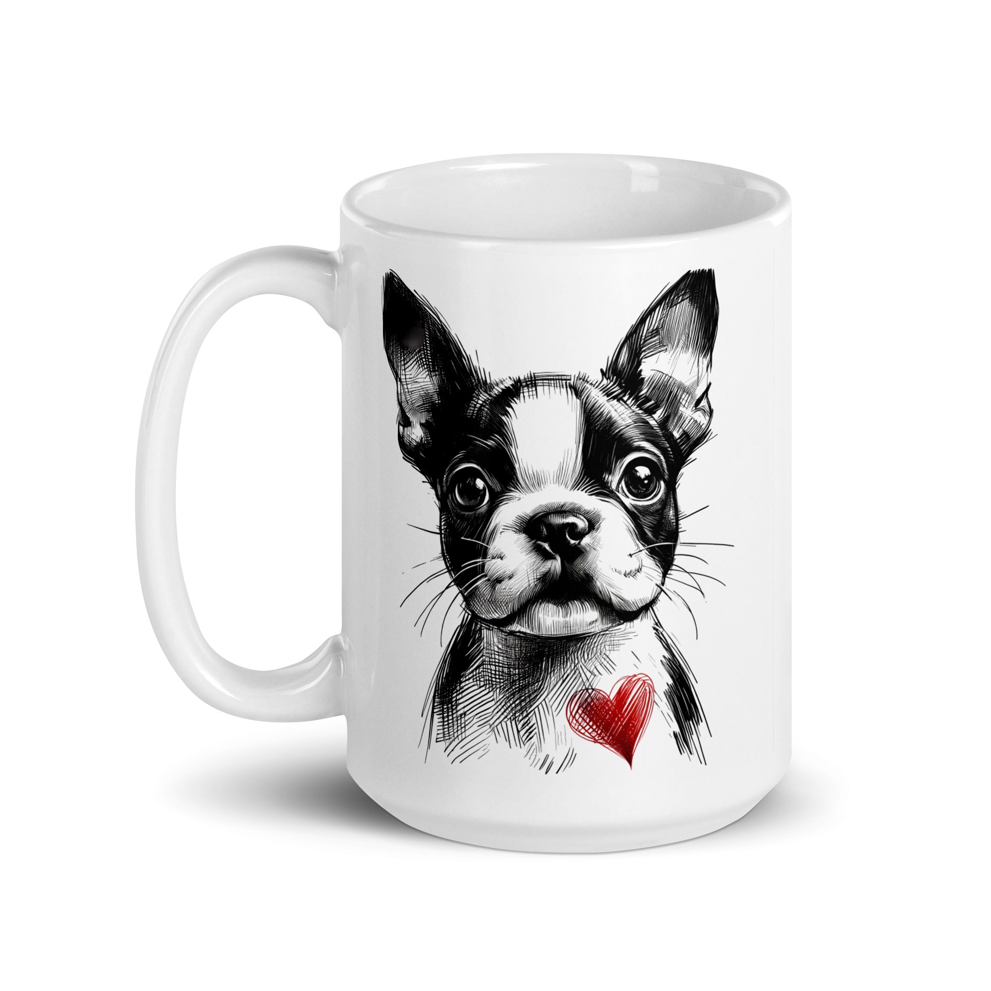 Boston Terrier Heart White Glossy Mug
