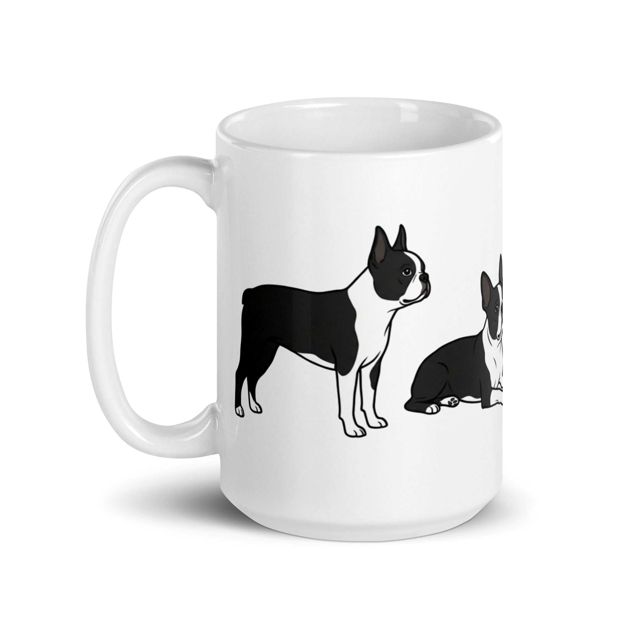 4 Boston Terrier Poses White Glossy Mug .