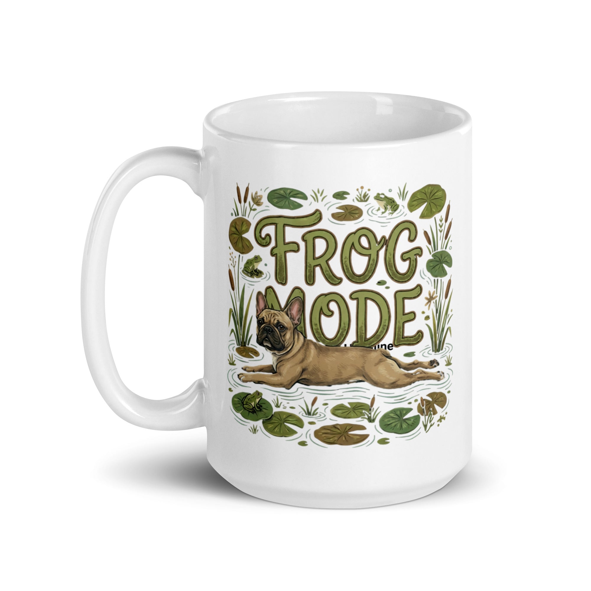 Frog Mode French Bulldog White Glossy Mug .