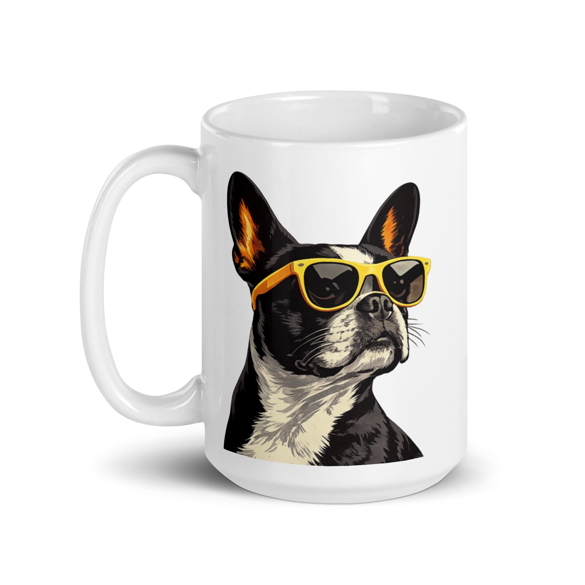 Too Cool Boston Terrier Dog White Glossy Mug .