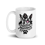 Boston Terriers Graffiti Streetwear White Glossy Mug .