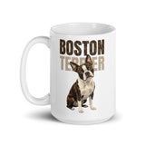 Brindle Boston Terrier Dog White Glossy Mug .