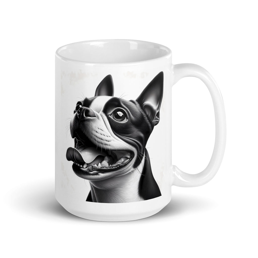 Overjoyed Boston Terrier Dog White Glossy Mug