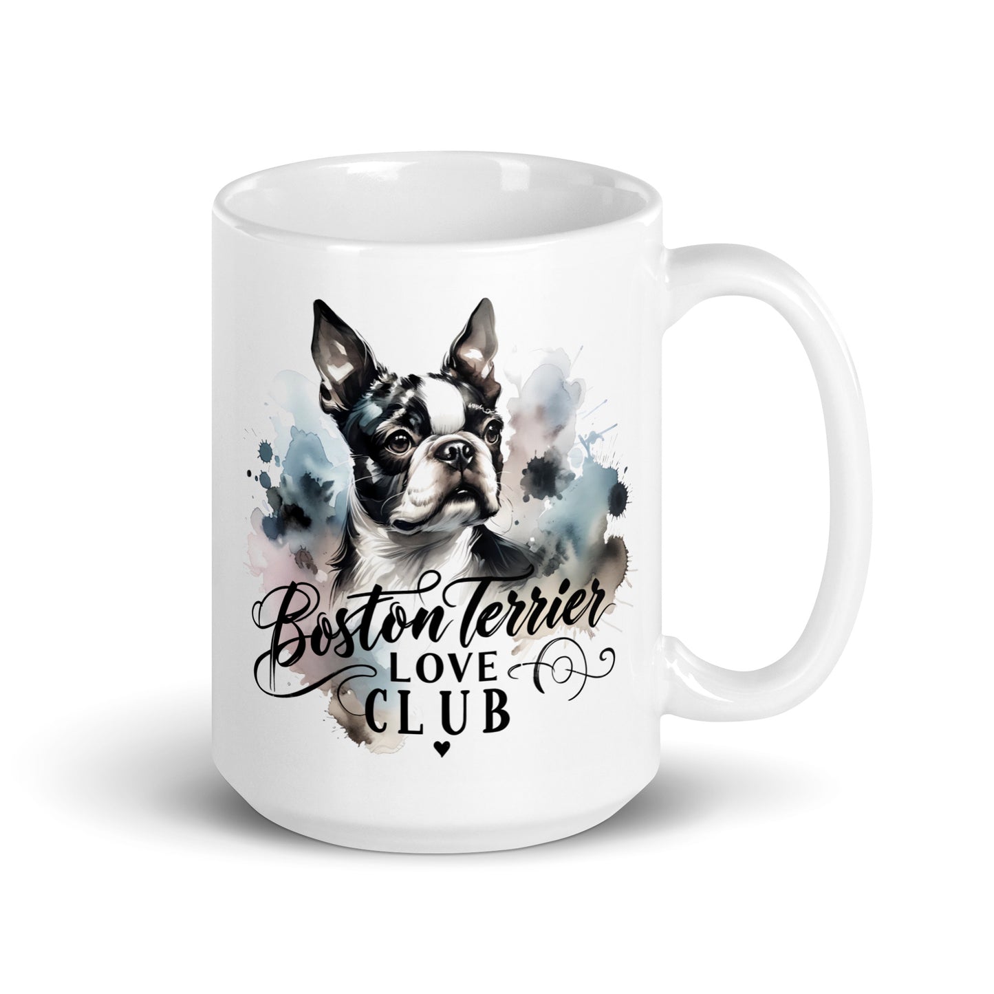 Elegant Watercolor Boston Terrier Art White Glossy Mug - Boston Terrier Love Club