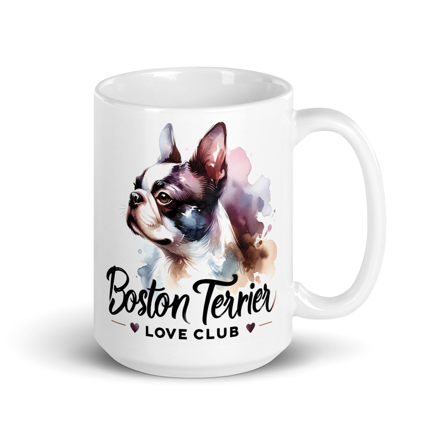 Boston Terrier Love Club - Elegant Watercolor Boston Terrier Art White Glossy Mug