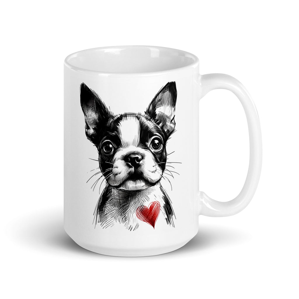 Boston Terrier Heart White Glossy Mug