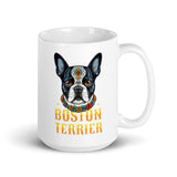 Boston Terrier Dog Sugar Skull White Glossy Mug . 15 oz