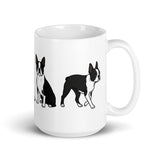 4 Boston Terrier Poses White Glossy Mug . 15 oz