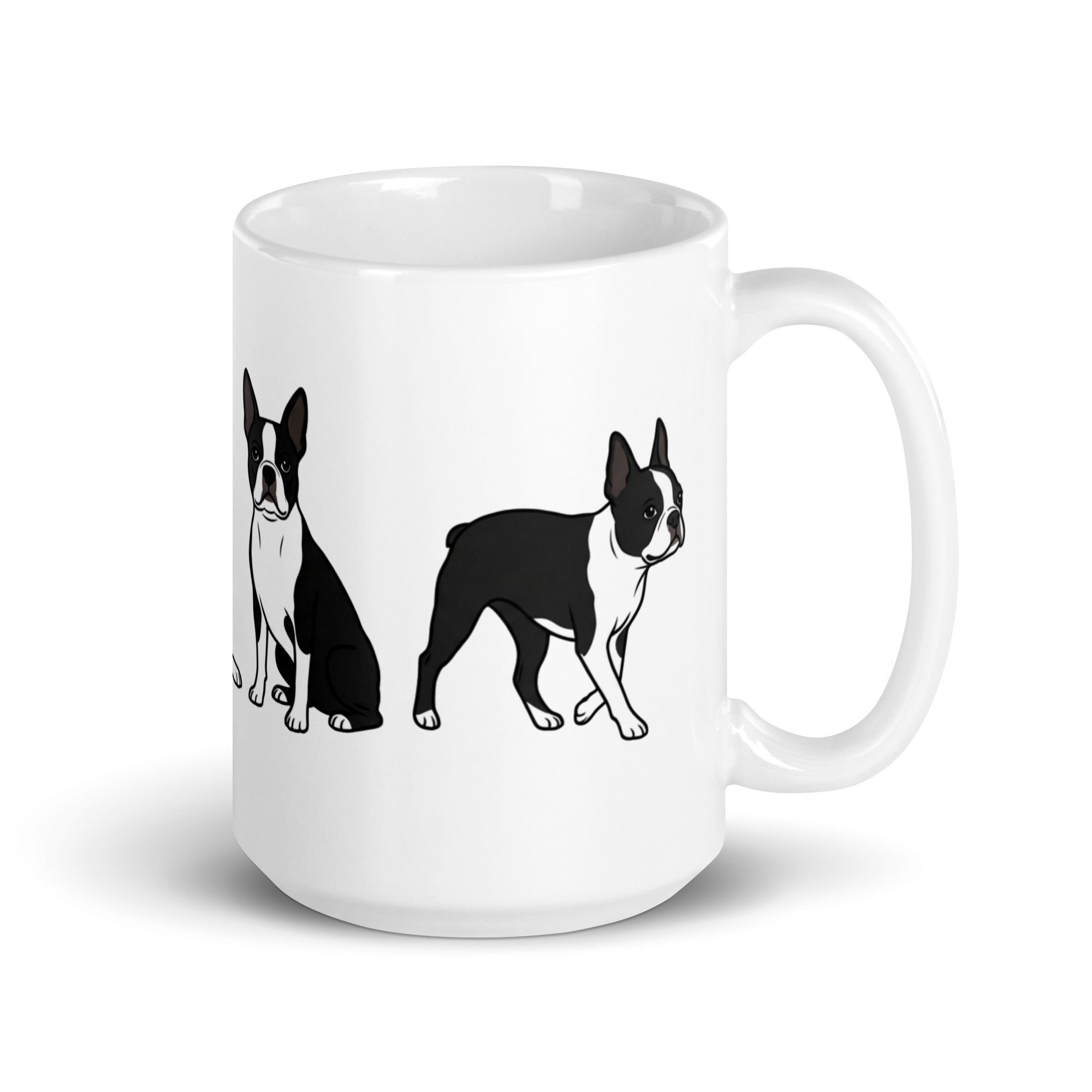 4 Boston Terrier Poses White Glossy Mug . 15 oz
