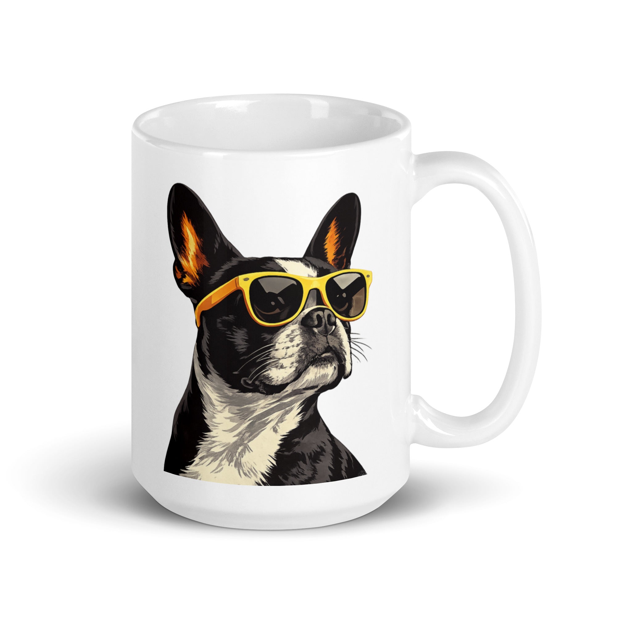Too Cool Boston Terrier Dog White Glossy Mug . 15 oz