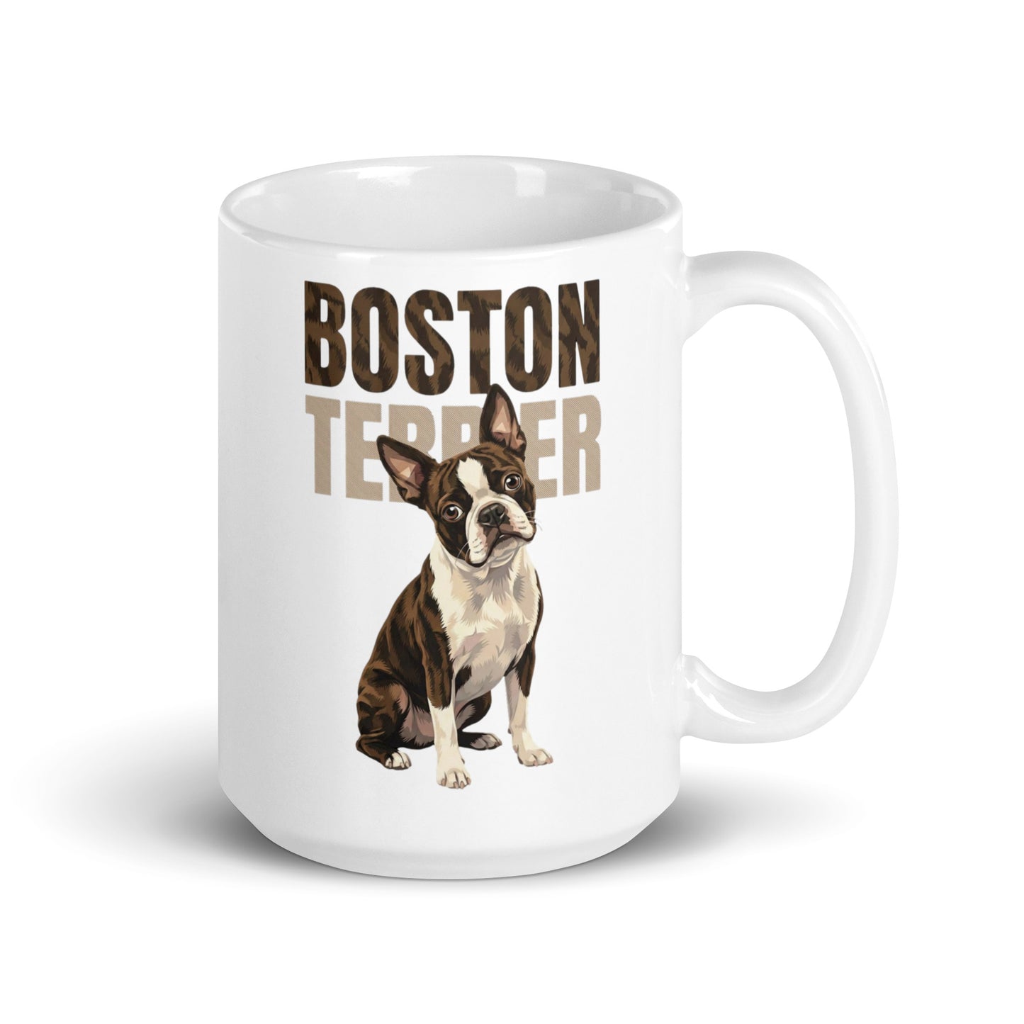 Brindle Boston Terrier Dog White Glossy Mug . 15 oz