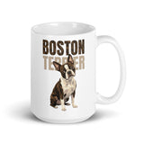 Brindle Boston Terrier Dog White Glossy Mug . 15 oz