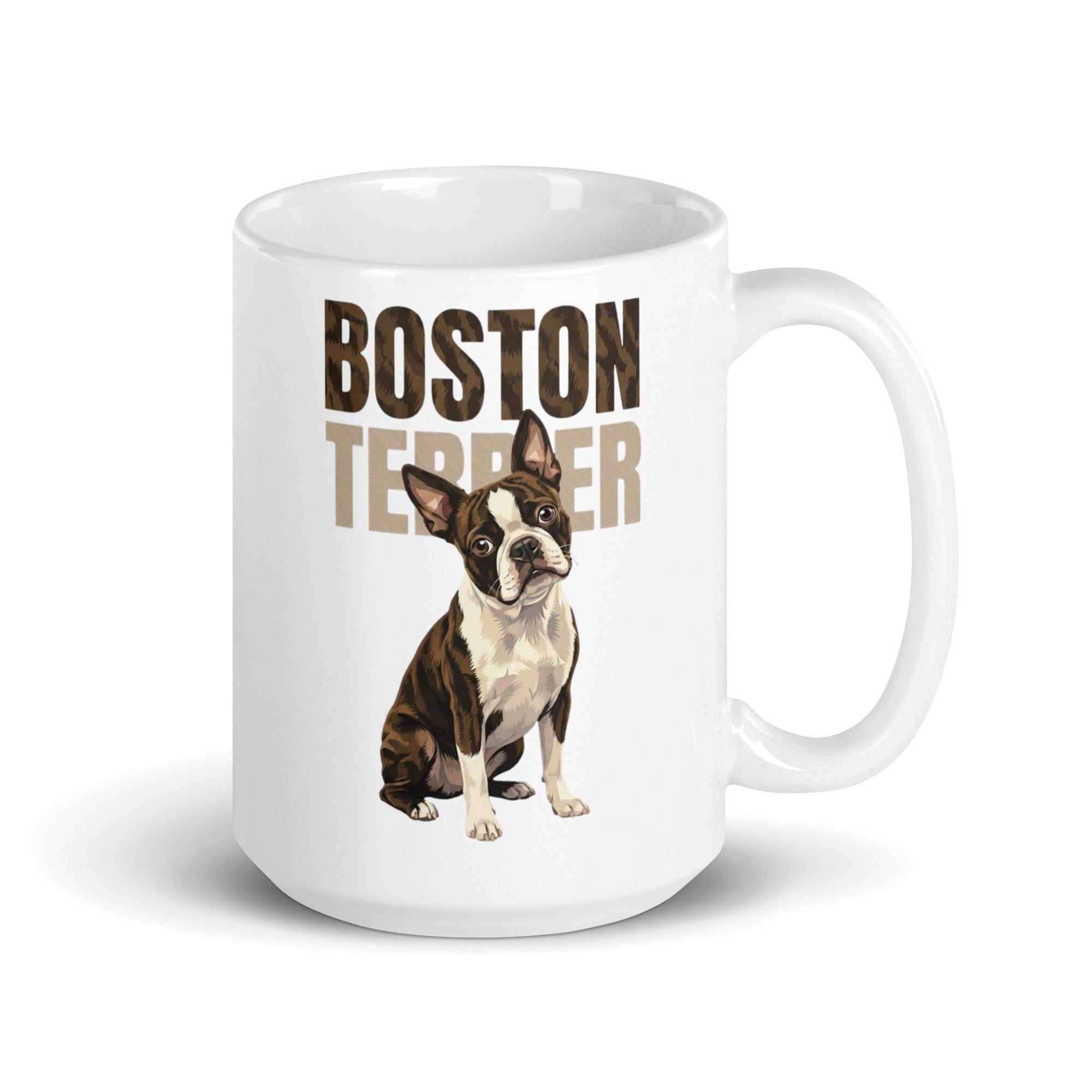 Brindle Boston Terrier Dog White Glossy Mug . 15 oz