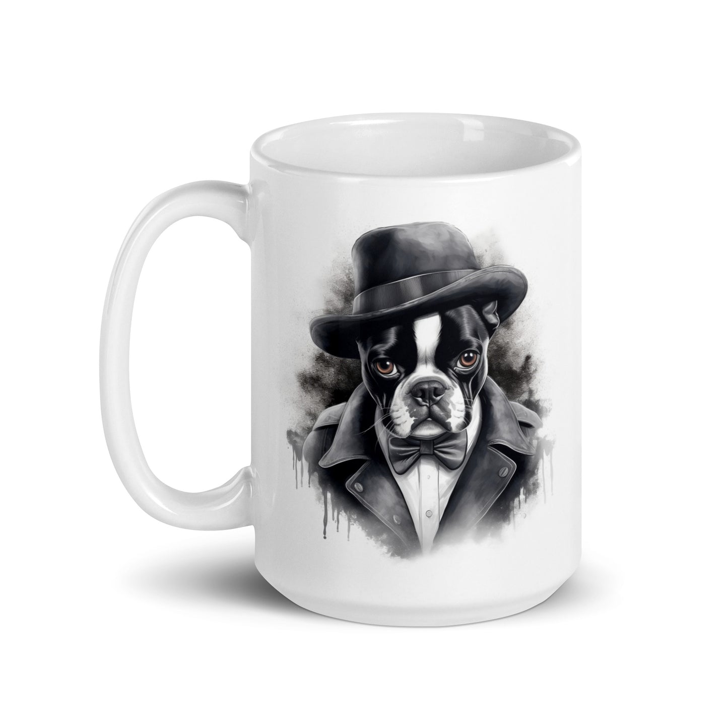 Boston Terrier Gentleman on White Glossy Mug
