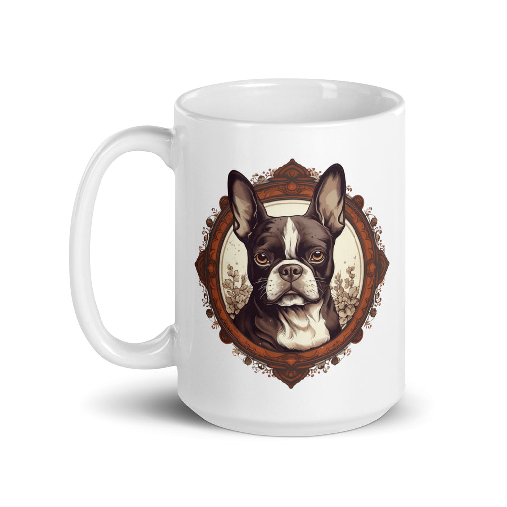 Vintage-Inspired Red Brown Boston Terrier White Glossy Mug