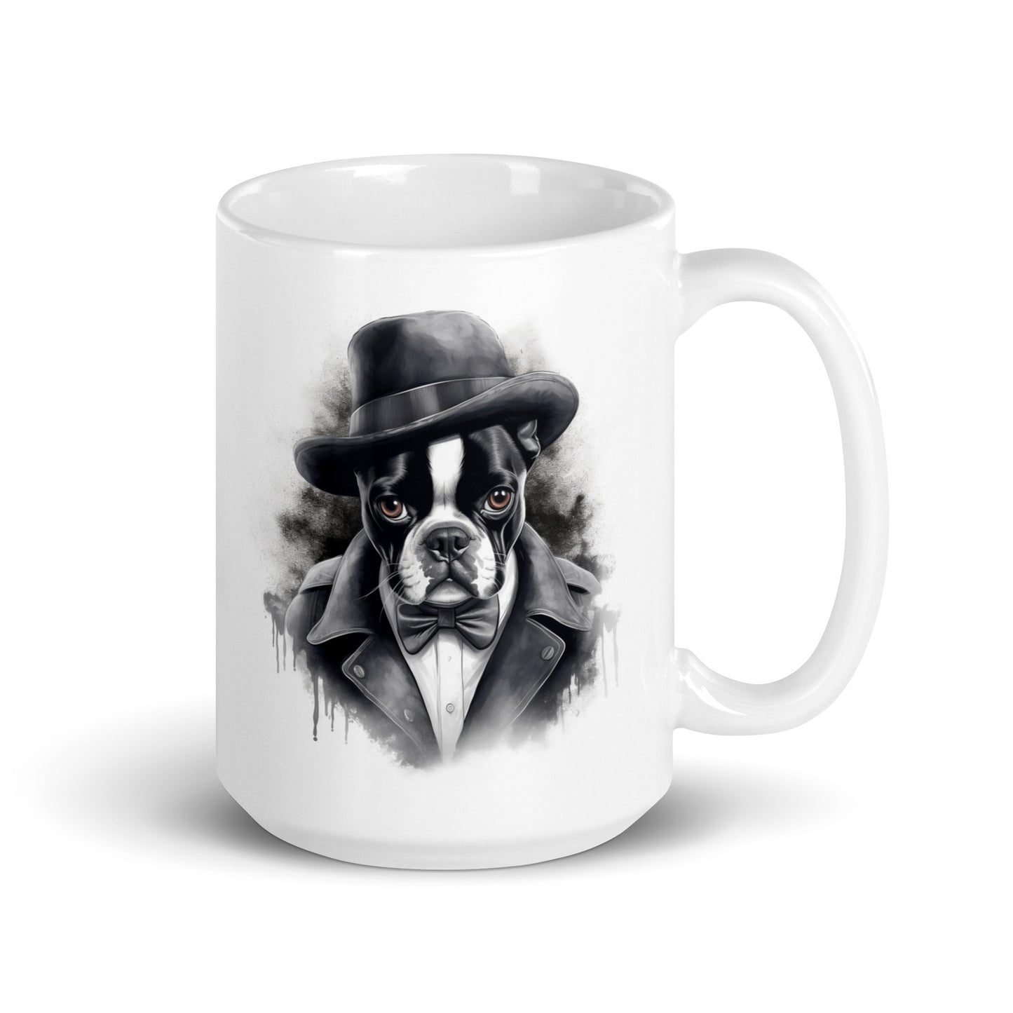 Boston Terrier Gentleman on White Glossy Mug