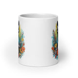 Boston Terrier Surrounded By Flowers White Glossy Mug