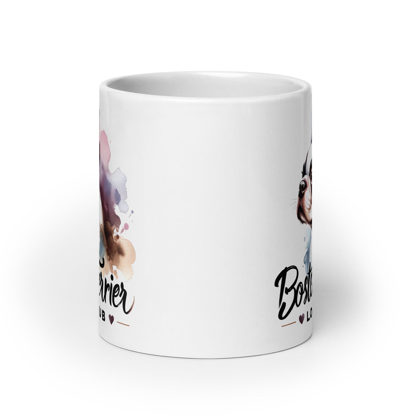 Boston Terrier Love Club - Elegant Watercolor Boston Terrier Art White Glossy Mug