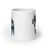 Watercolor Forest Boston Terrier Dog Portrait White Glossy Mug .