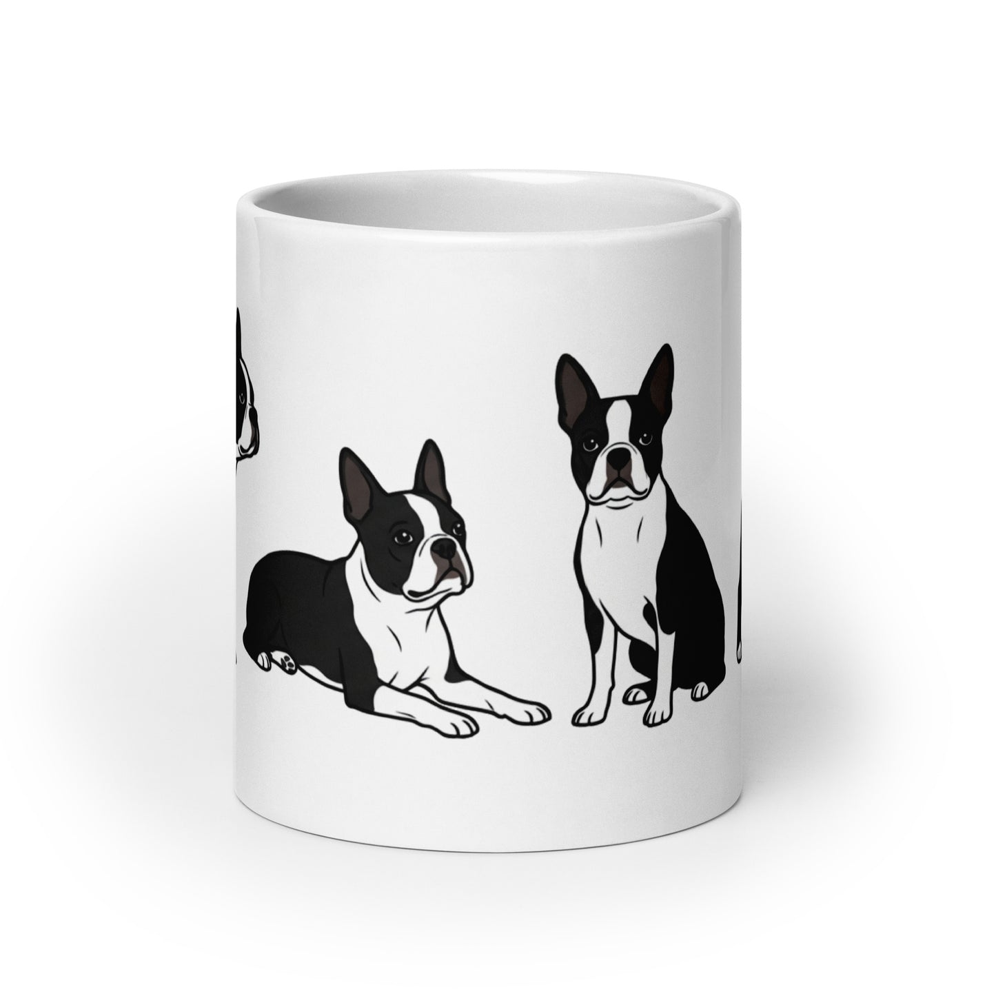 4 Boston Terrier Poses White Glossy Mug .