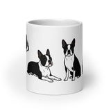 4 Boston Terrier Poses White Glossy Mug .