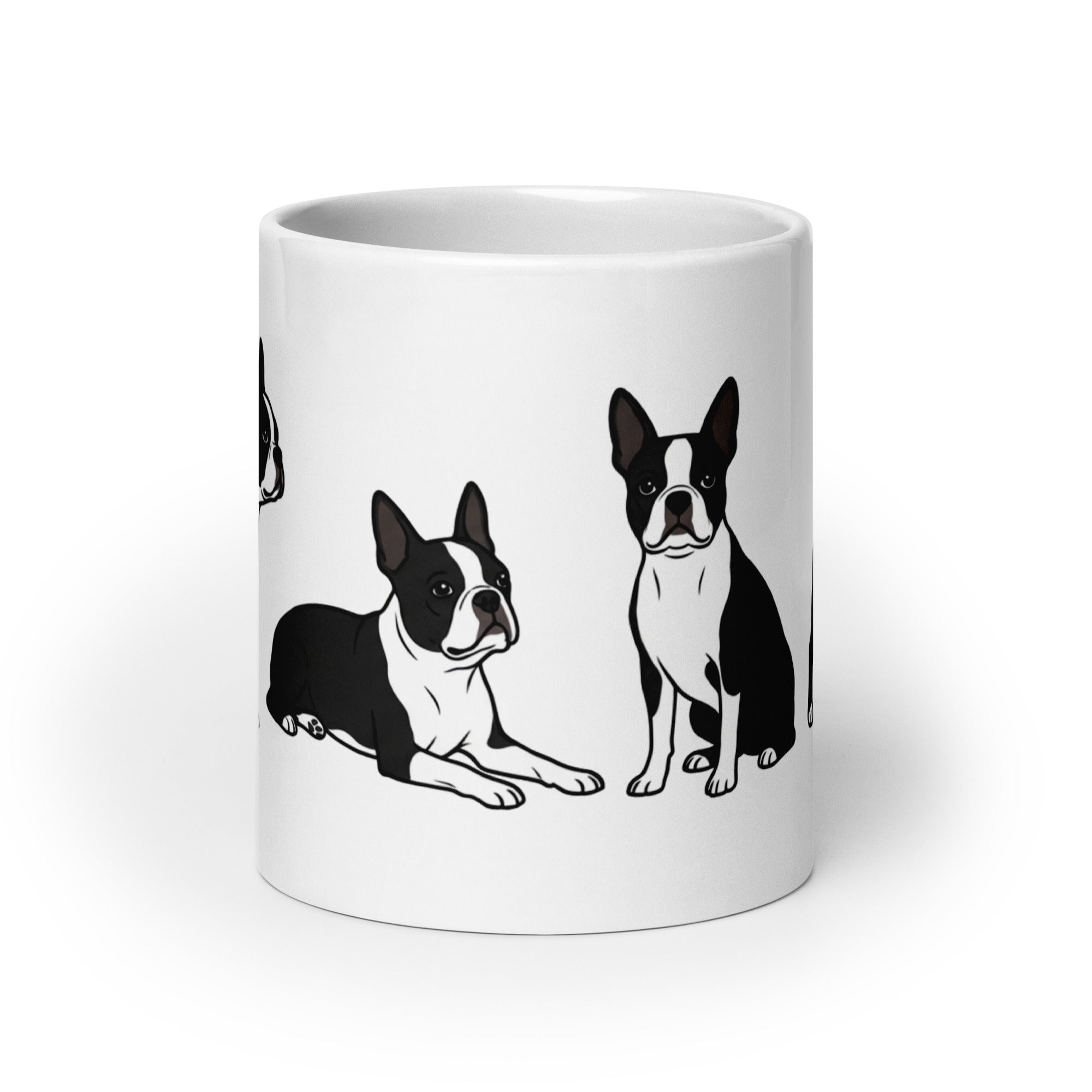 4 Boston Terrier Poses White Glossy Mug .