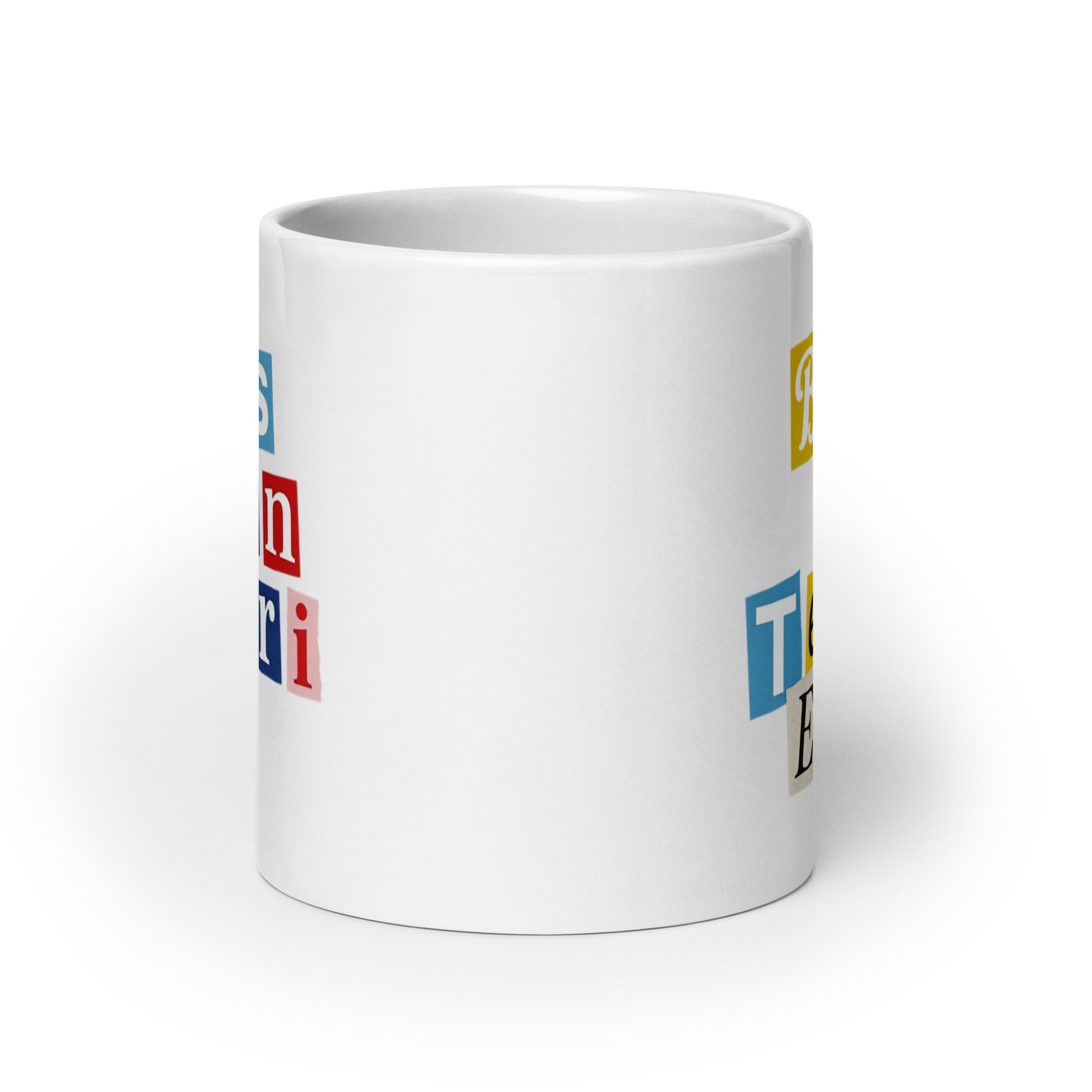 1970s British Punk Ransom Note Boston Terrier White Mug – Vintage Dada Collage Dog Lover Mug .