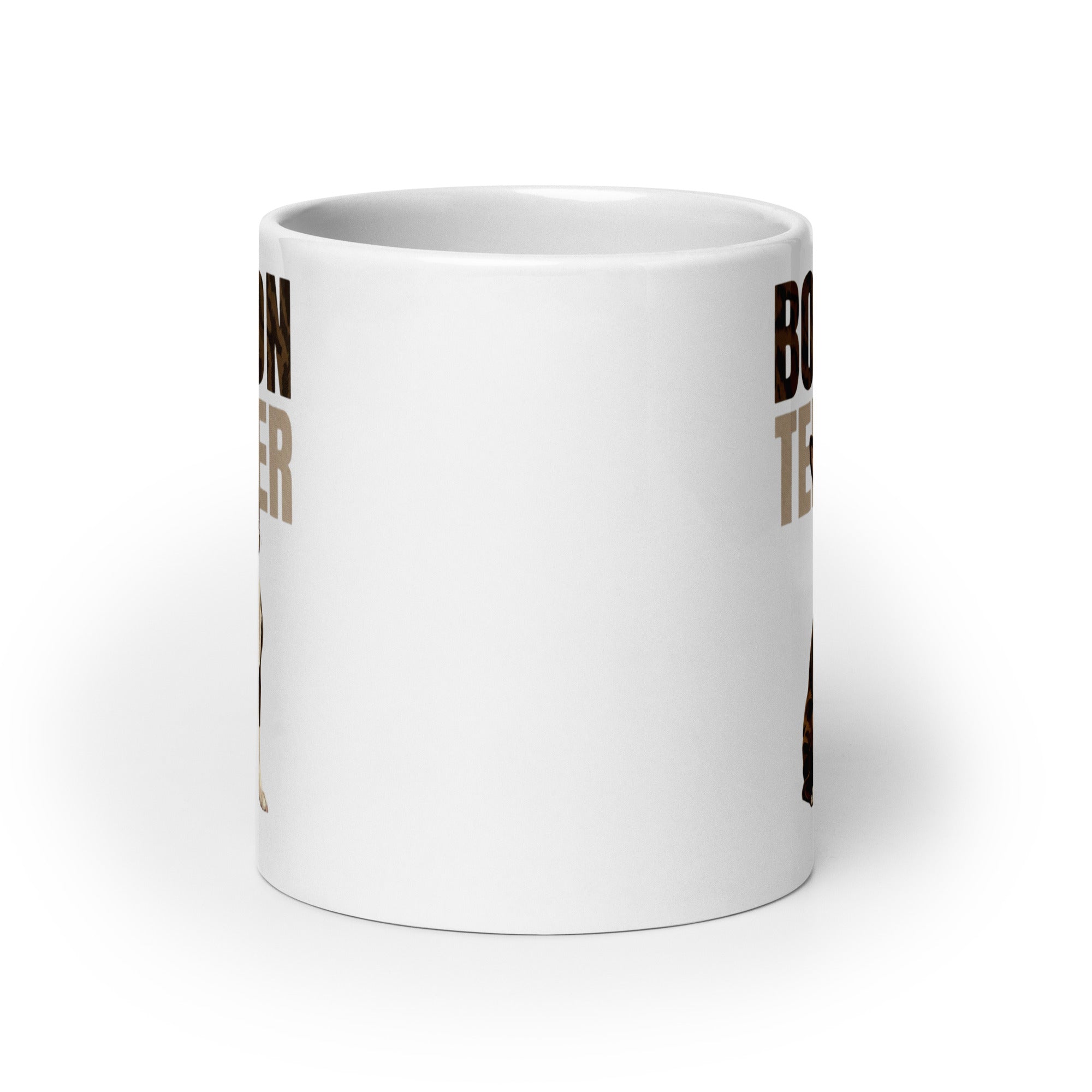Brindle Boston Terrier Dog White Glossy Mug .