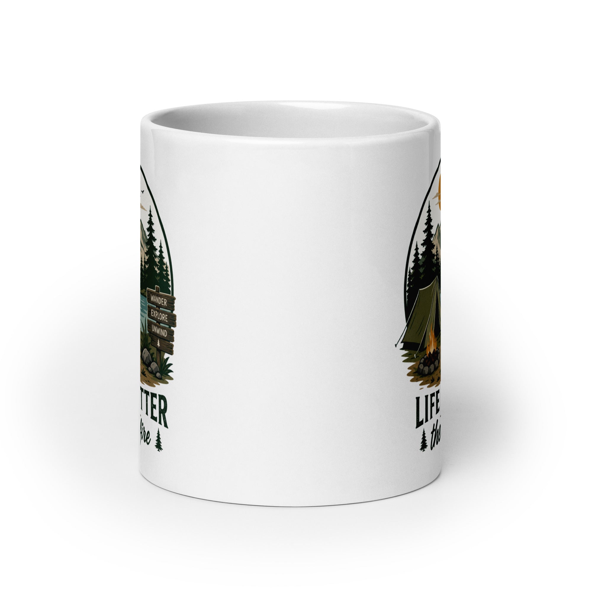 Life Is Better Around the Campfire Boston Terrier Mug, Camping Dog Lover White Glossy Mug .