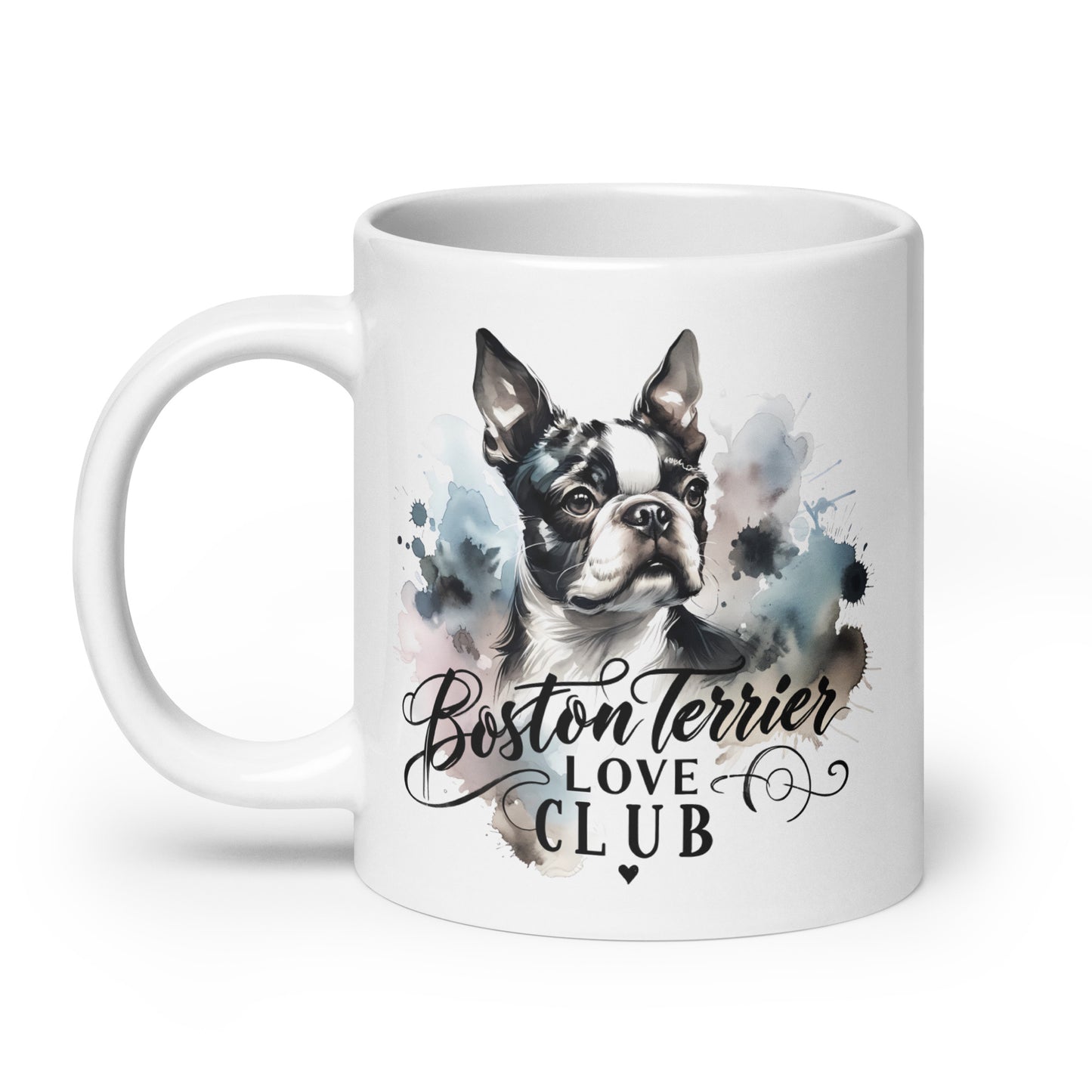 Elegant Watercolor Boston Terrier Art White Glossy Mug - Boston Terrier Love Club