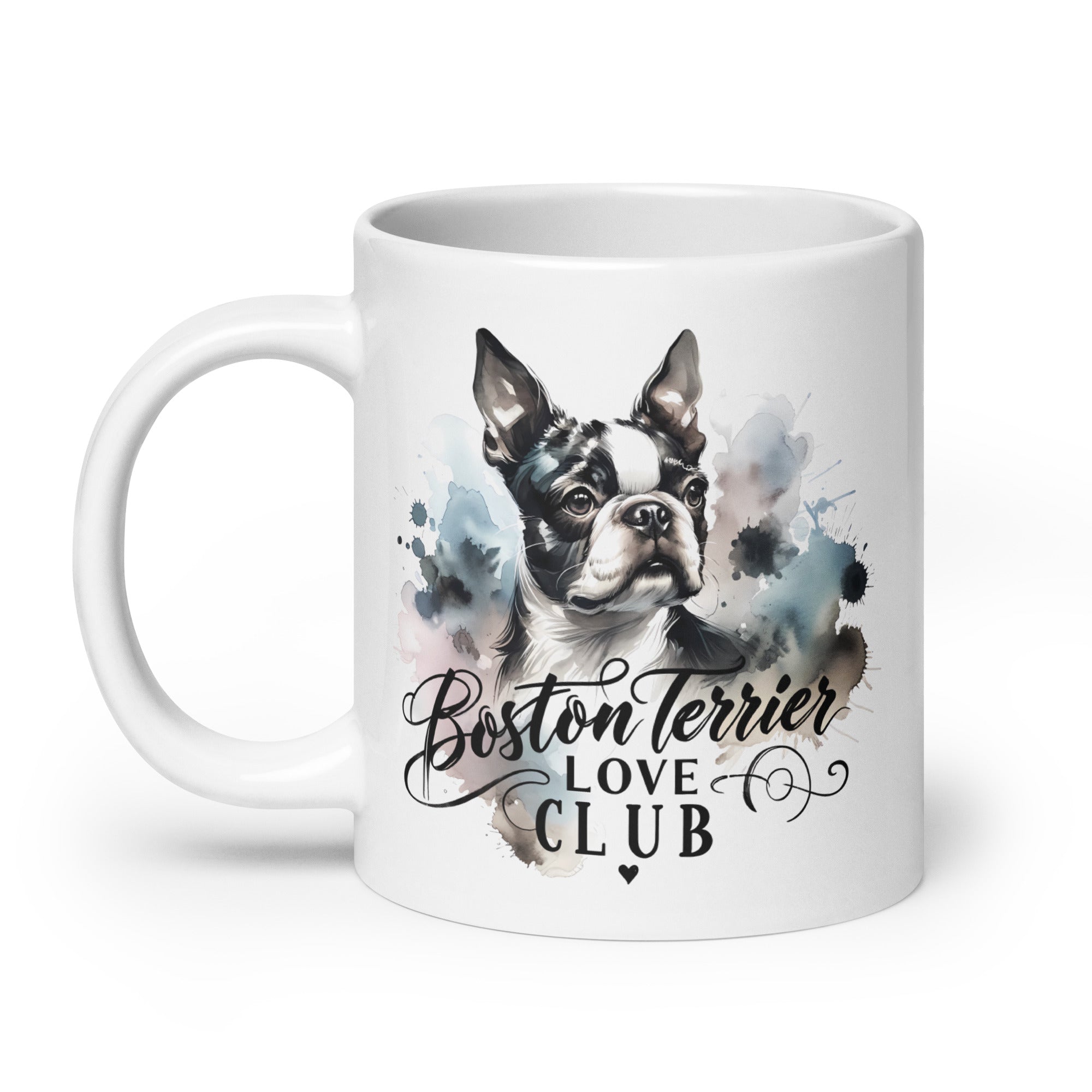Elegant Watercolor Boston Terrier Art White Glossy Mug - Boston Terrier Love Club