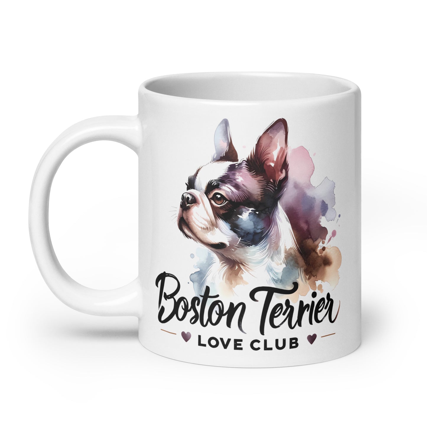 Boston Terrier Love Club - Elegant Watercolor Boston Terrier Art White Glossy Mug