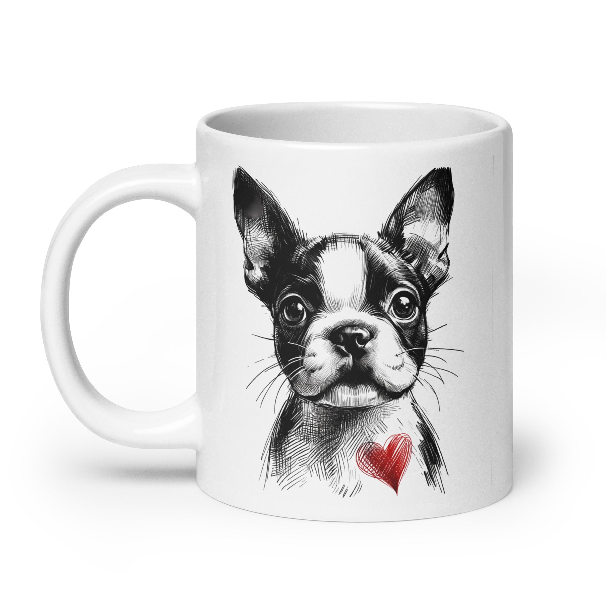 Boston Terrier Heart White Glossy Mug