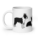 4 Boston Terrier Poses White Glossy Mug .