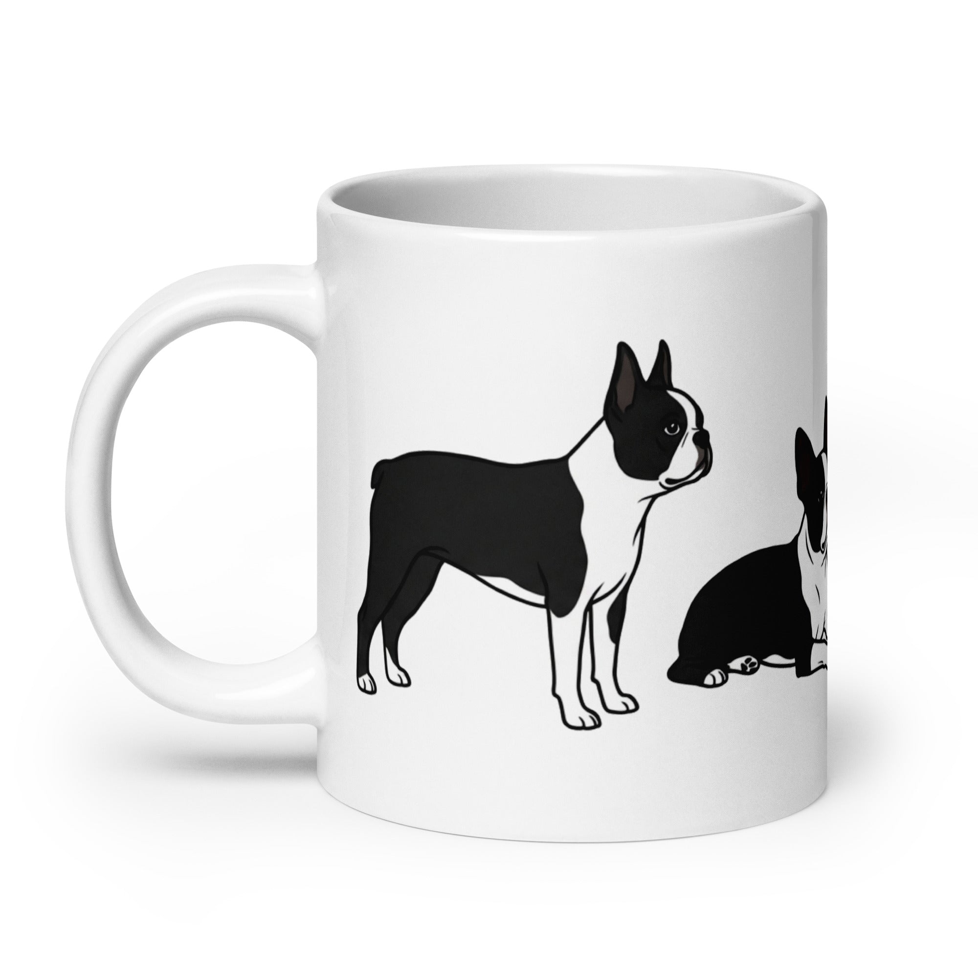 4 Boston Terrier Poses White Glossy Mug .