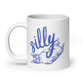 Silly Boston Terrier Dog Upside Down White Glossy Mug .