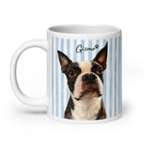 Custom Striped Dog Portrait White Glossy Mug - Watercolor Art Using Photo(s) And Name(s) .