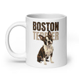 Brindle Boston Terrier Dog White Glossy Mug .