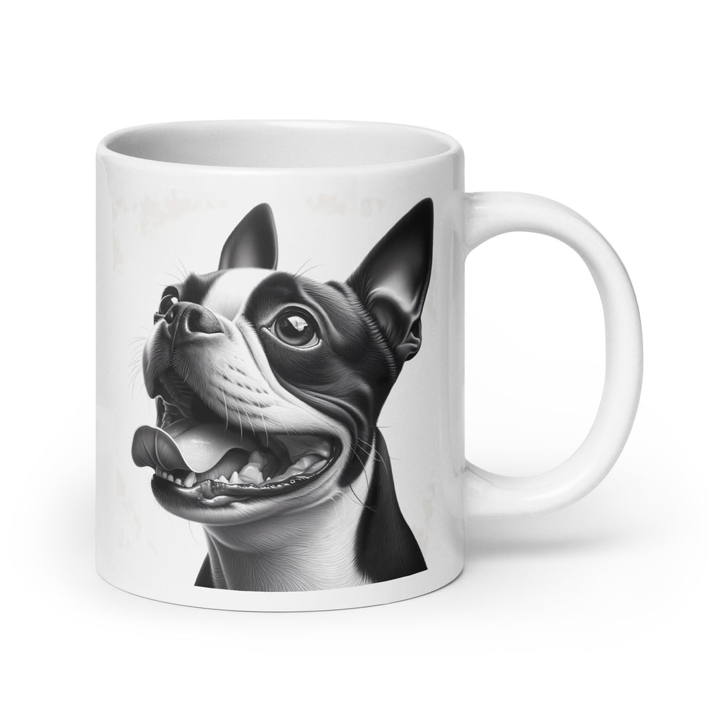 Overjoyed Boston Terrier Dog White Glossy Mug