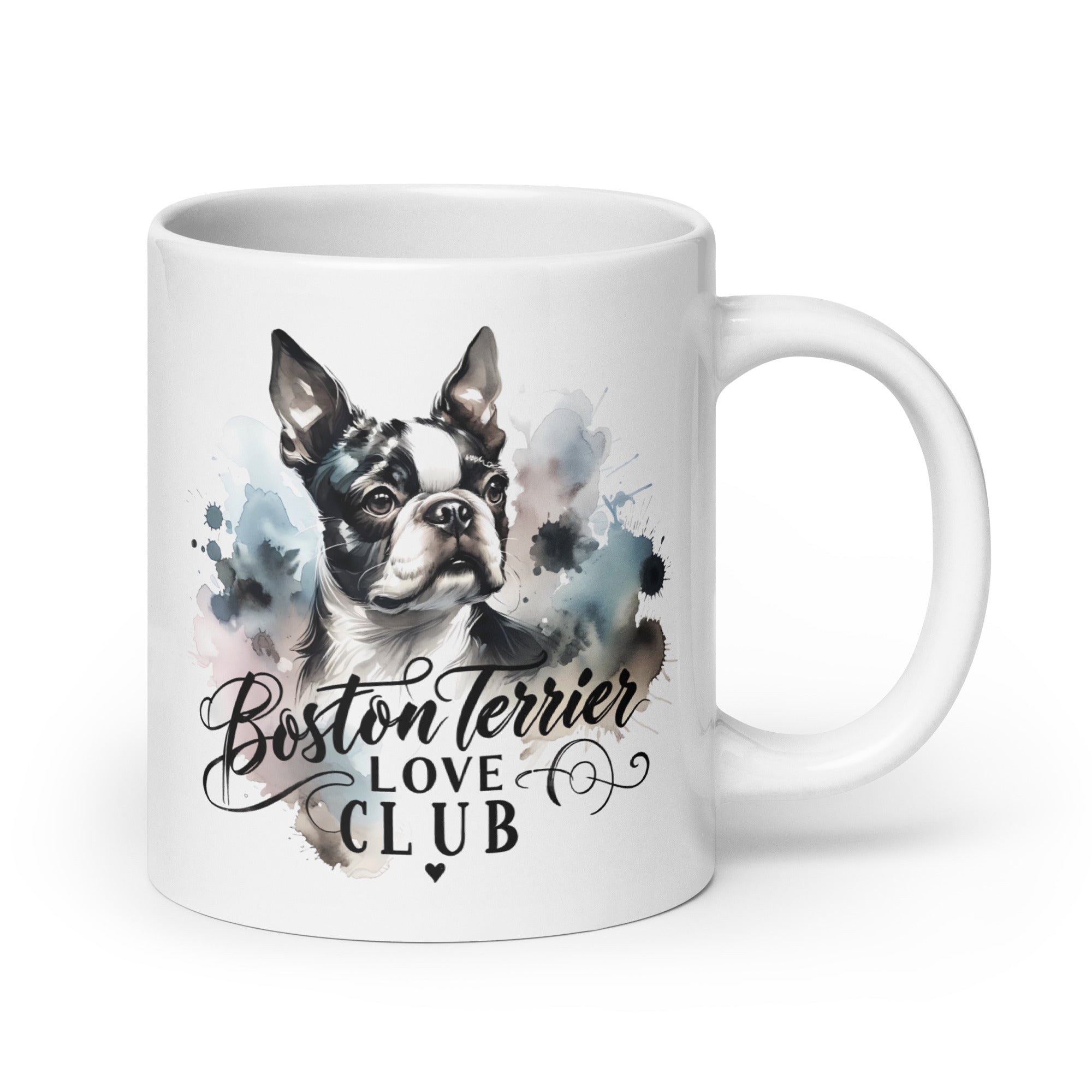 Elegant Watercolor Boston Terrier Art White Glossy Mug - Boston Terrier Love Club