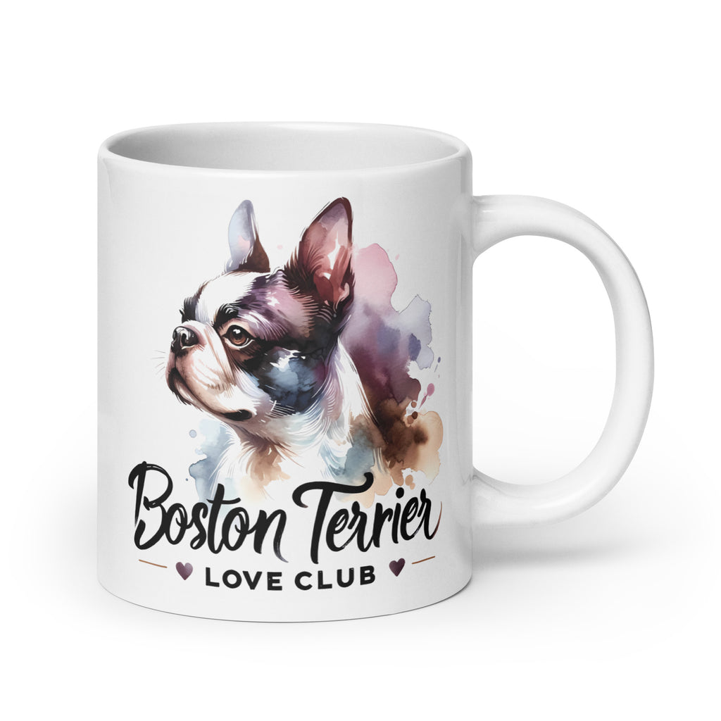 Boston Terrier Love Club - Elegant Watercolor Boston Terrier Art White Glossy Mug