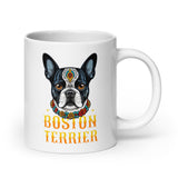 Boston Terrier Dog Sugar Skull White Glossy Mug . 20 oz