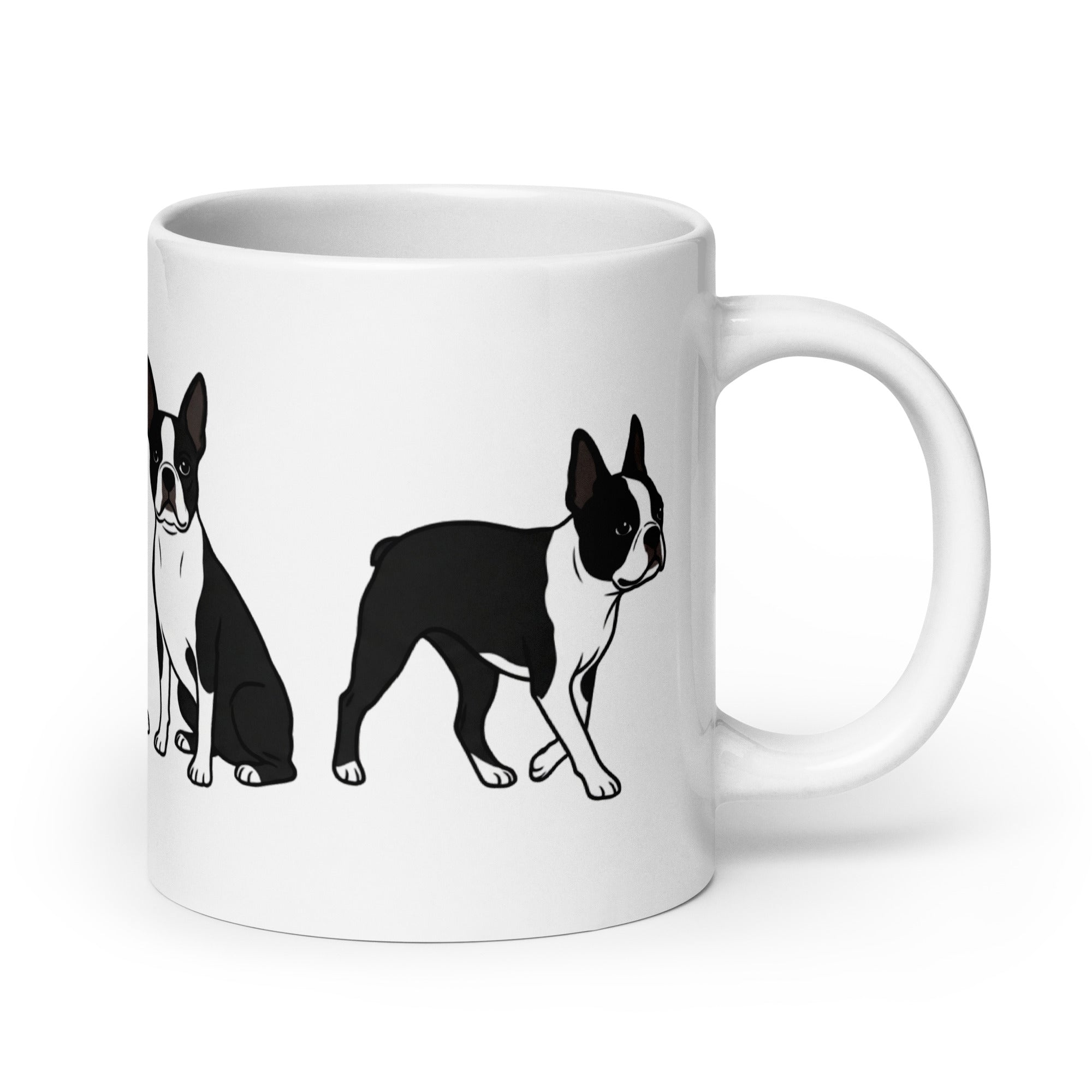 4 Boston Terrier Poses White Glossy Mug . 20 oz