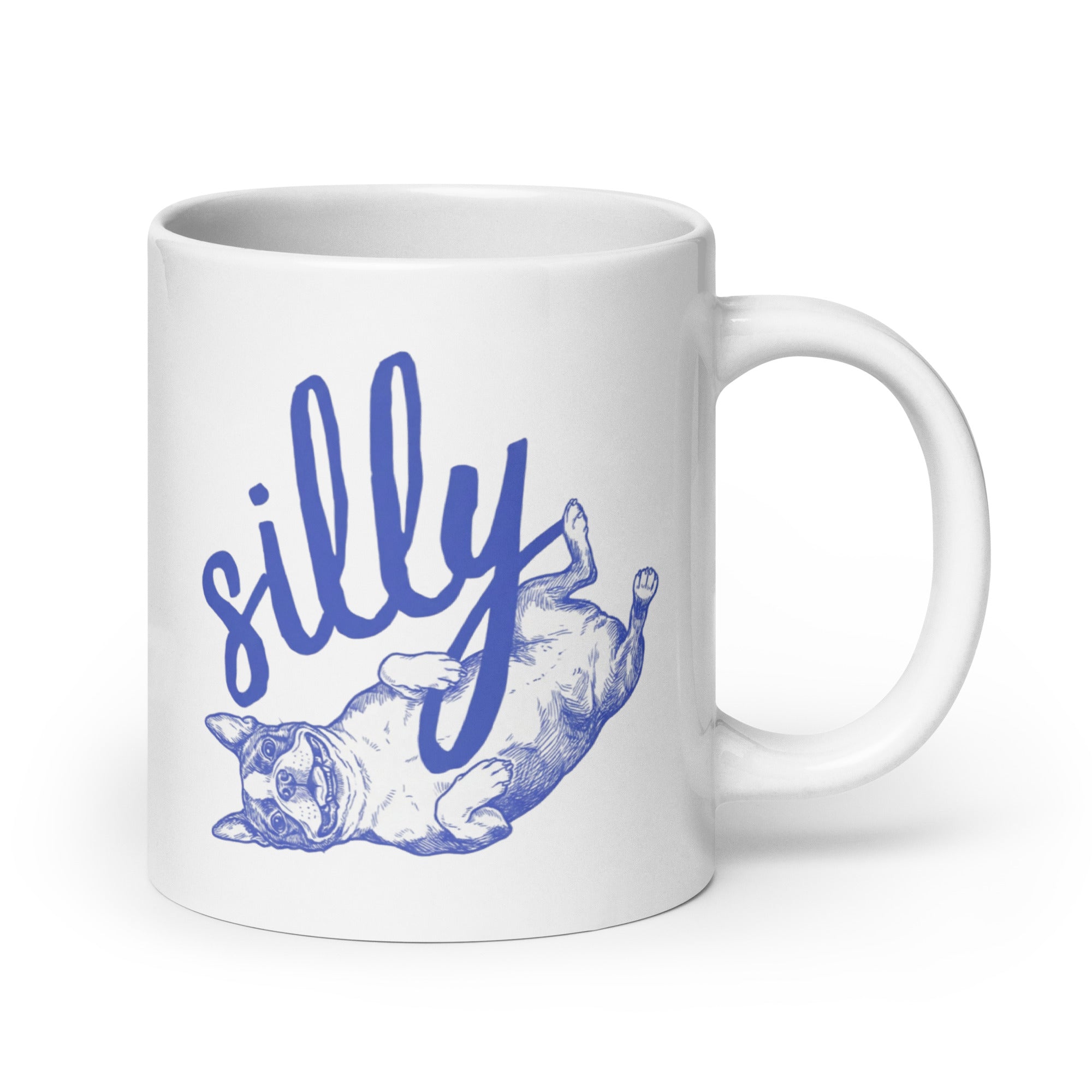 Silly Boston Terrier Dog Upside Down White Glossy Mug . 20 oz