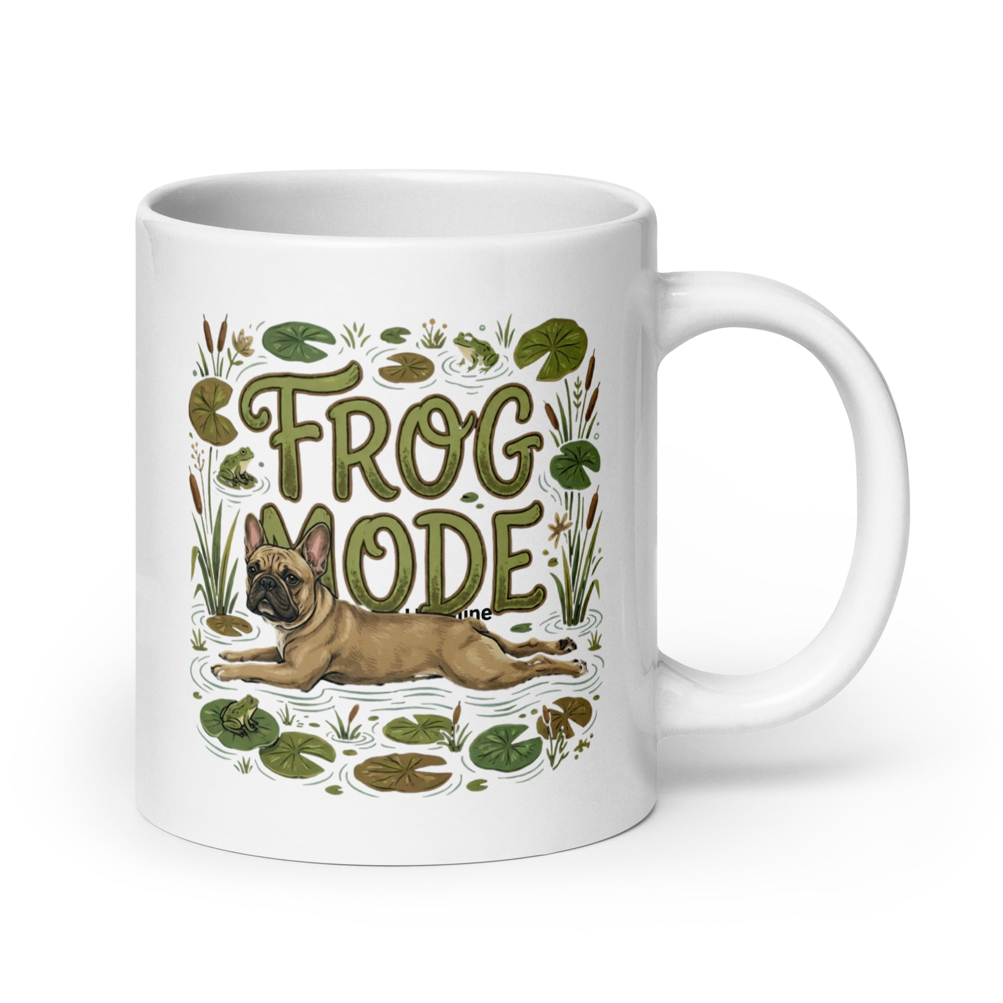 Frog Mode French Bulldog White Glossy Mug . 20 oz