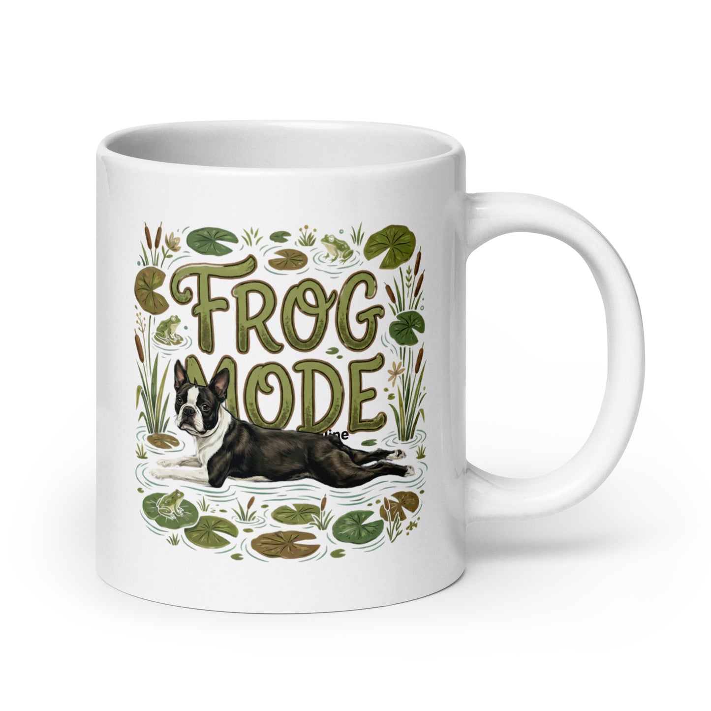 Frog Mode Boston Terrier Dog White Glossy Mug . 20 oz
