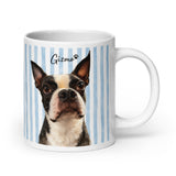 Custom Striped Dog Portrait White Glossy Mug - Watercolor Art Using Photo(s) And Name(s) . 20 oz