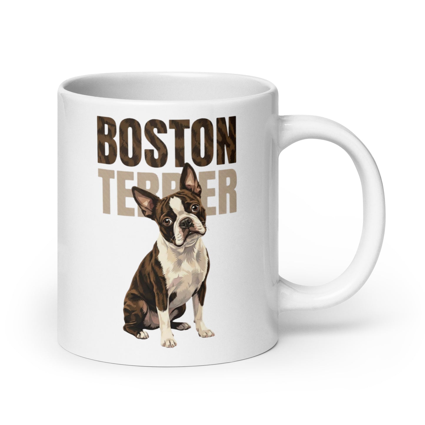 Brindle Boston Terrier Dog White Glossy Mug . 20 oz