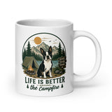 Life Is Better Around the Campfire Boston Terrier Mug, Camping Dog Lover White Glossy Mug . 20 oz