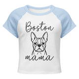 Boston Mama Mode Women’s Micro Rib Raglan Baby Tee . White Baby Blue